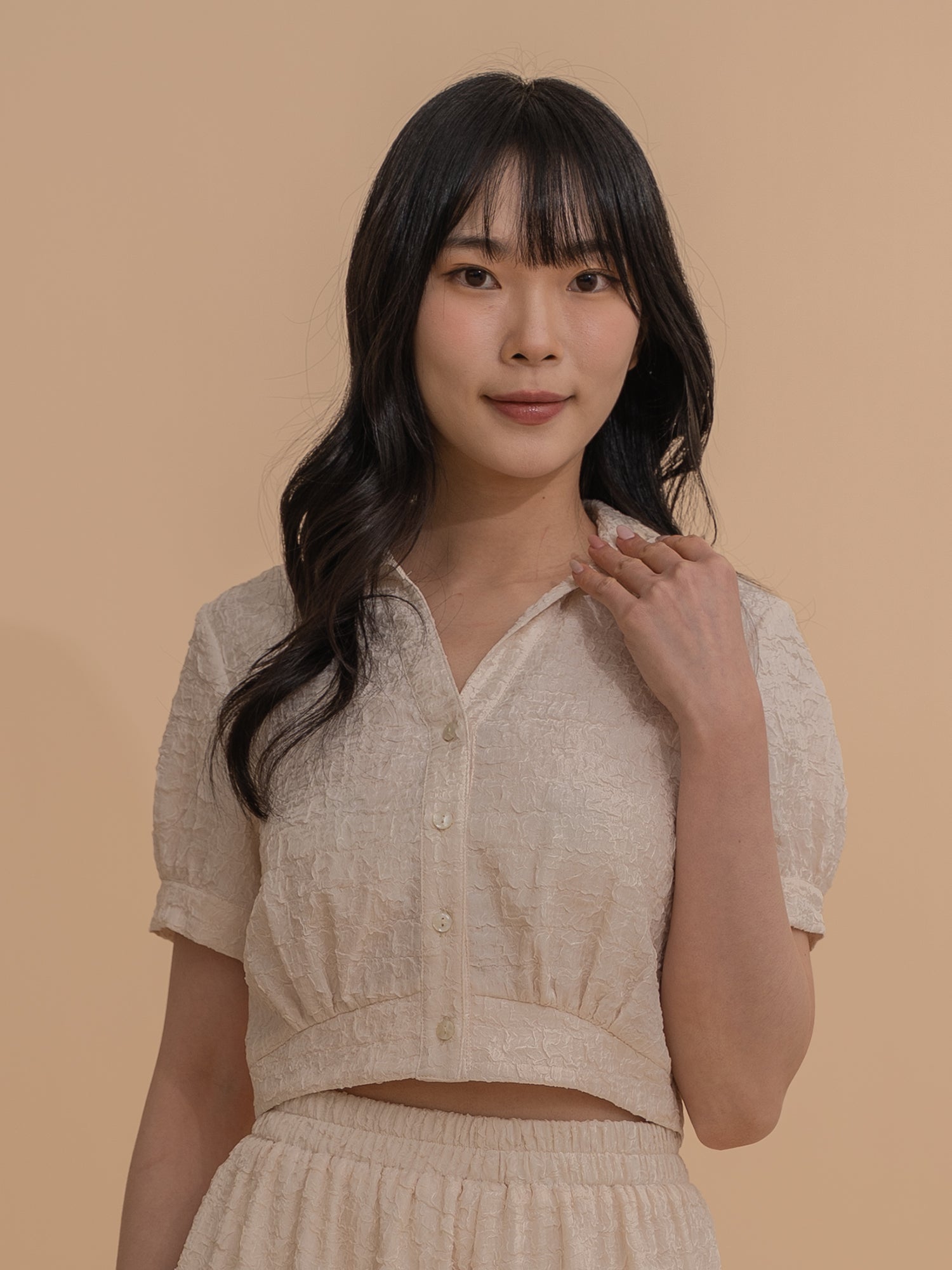 Textured Short Sleeve Crop Top