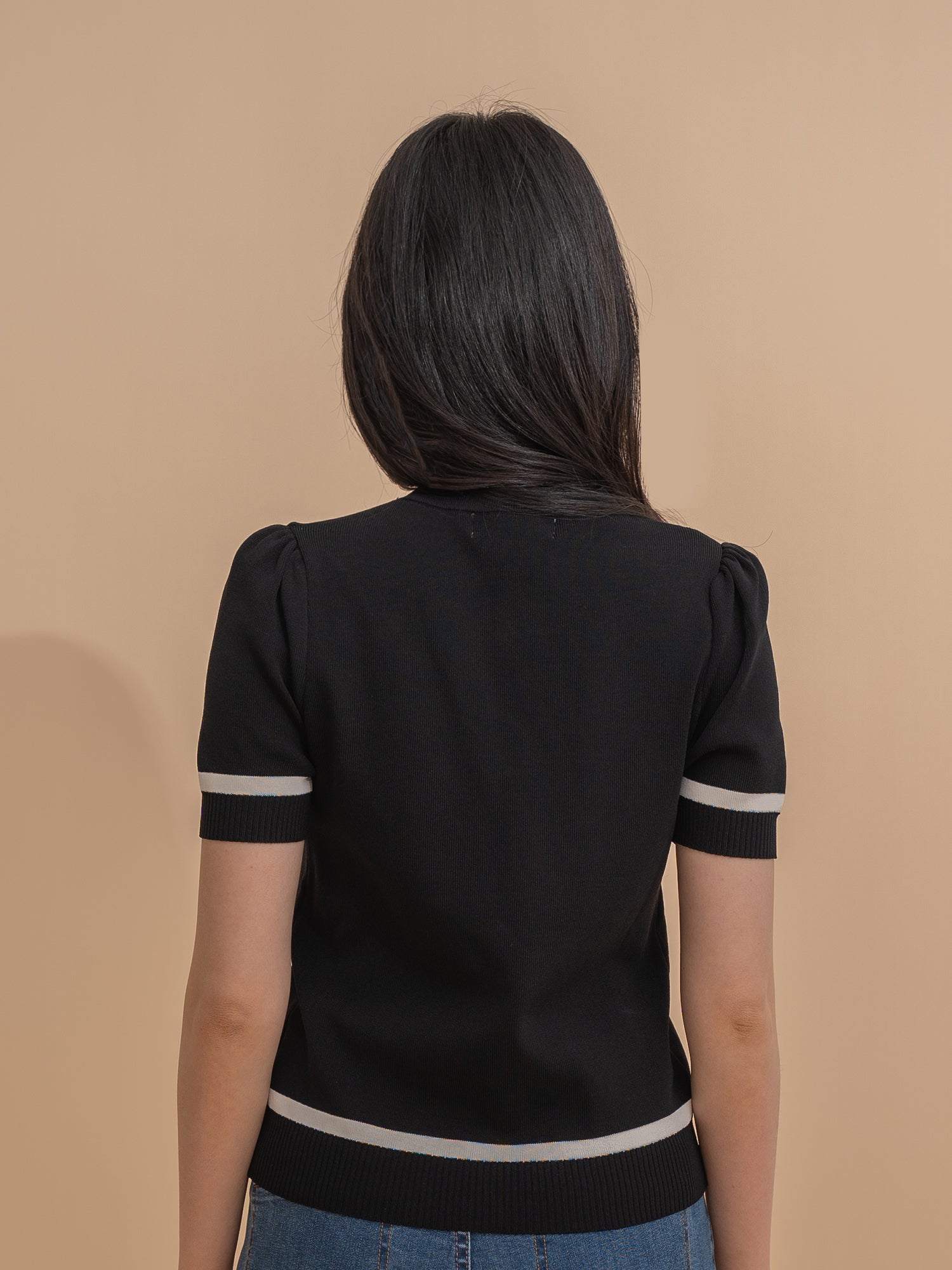 Trimmed Short Sleeve Knit Top