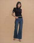 Trimmed Short Sleeve Knit Top