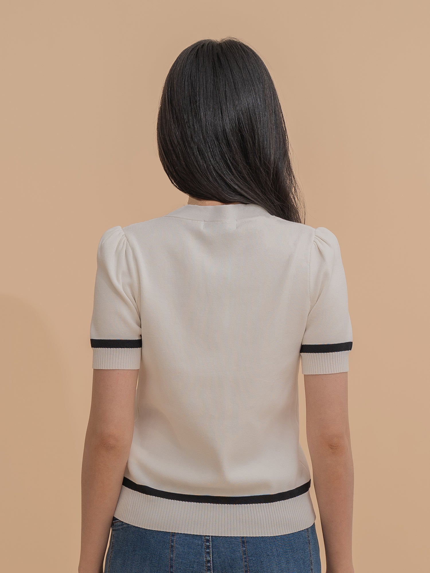 Trimmed Short Sleeve Knit Top