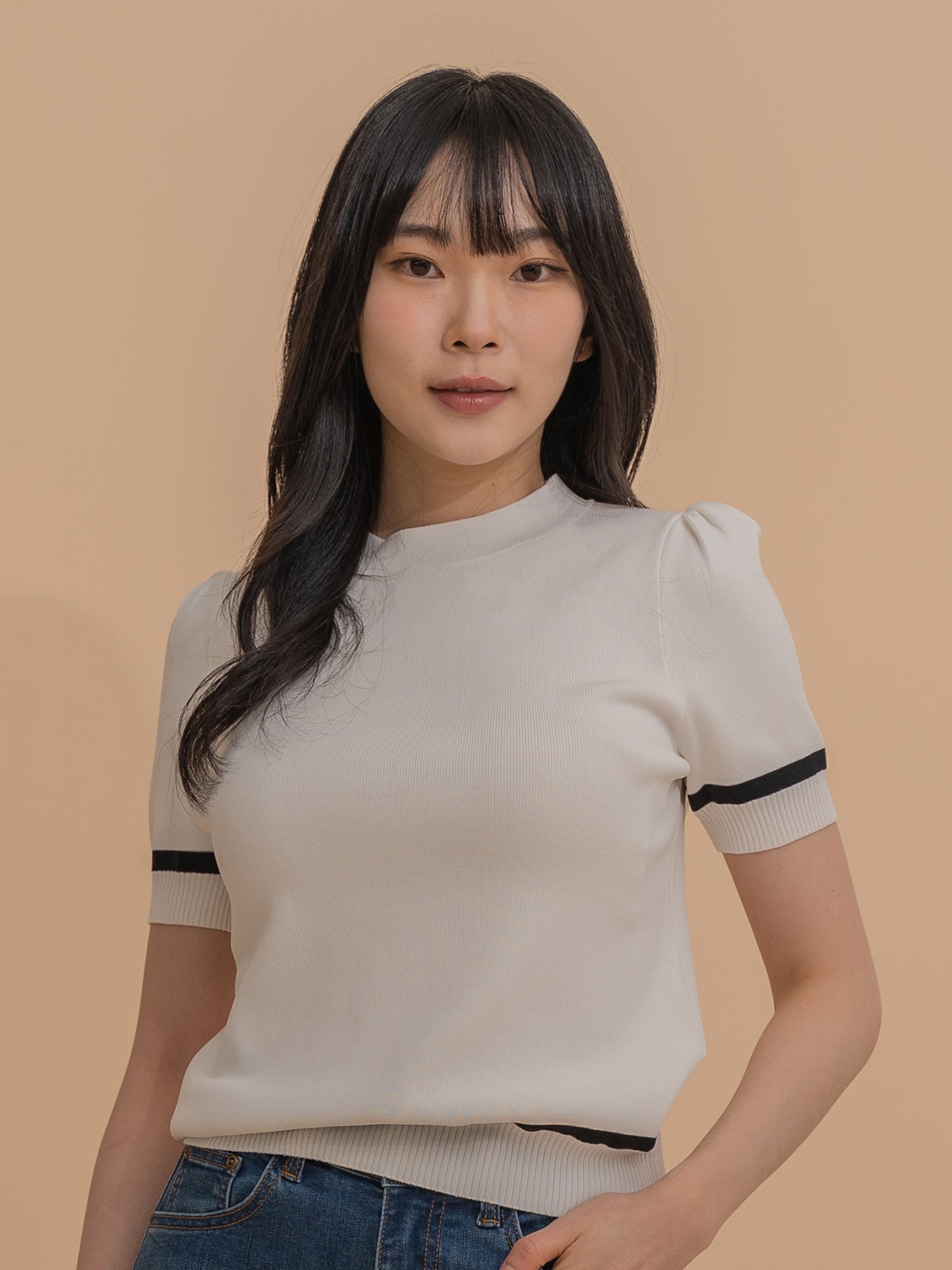 Trimmed Short Sleeve Knit Top