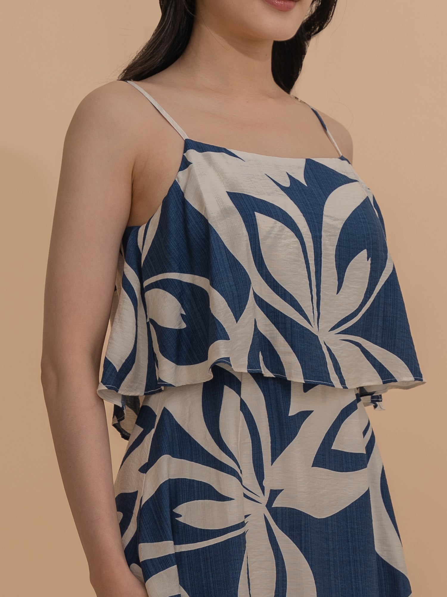 Tropical Printed Strap Layered Dress