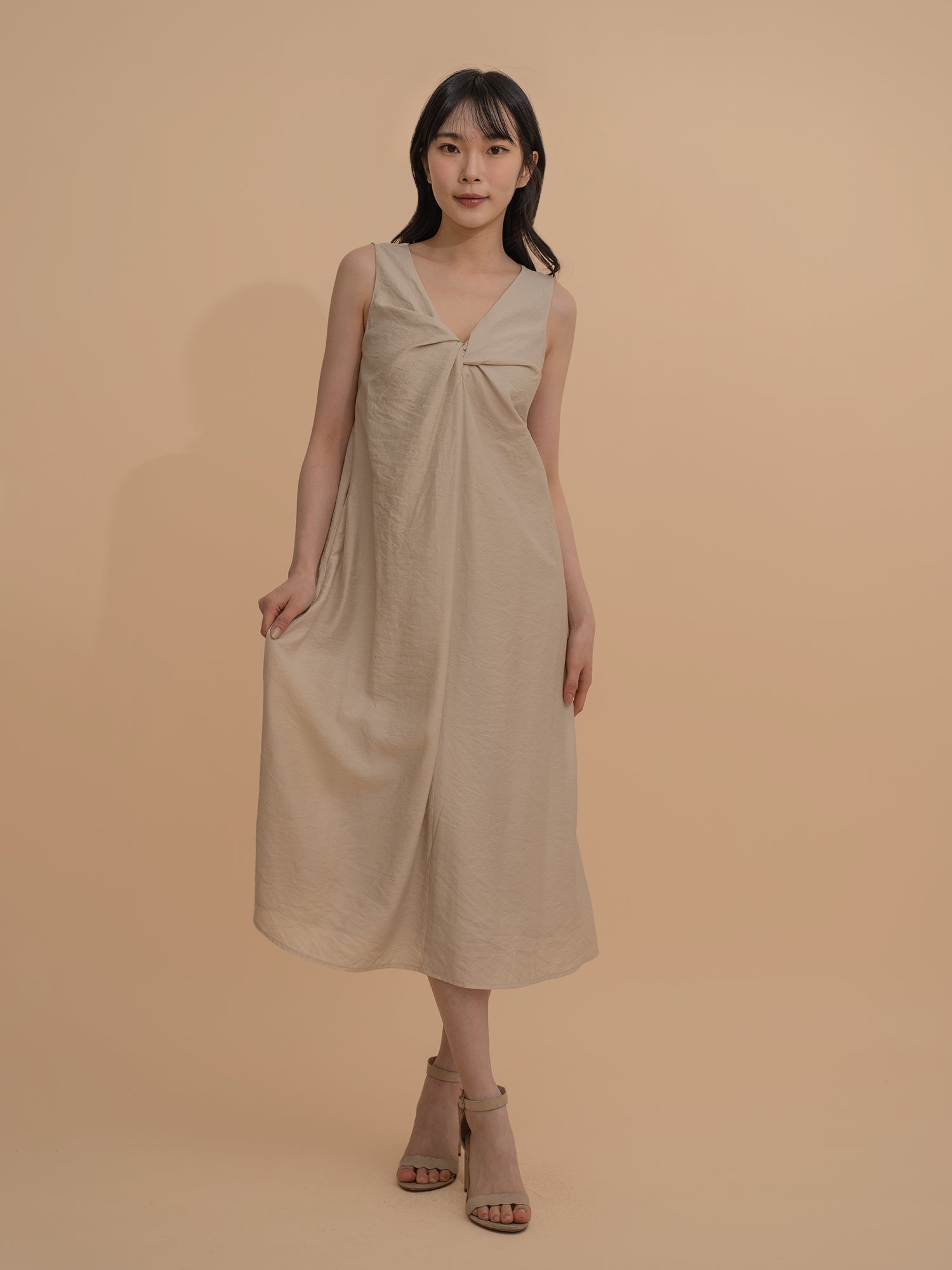 Twist-Front Sleeveless Dress