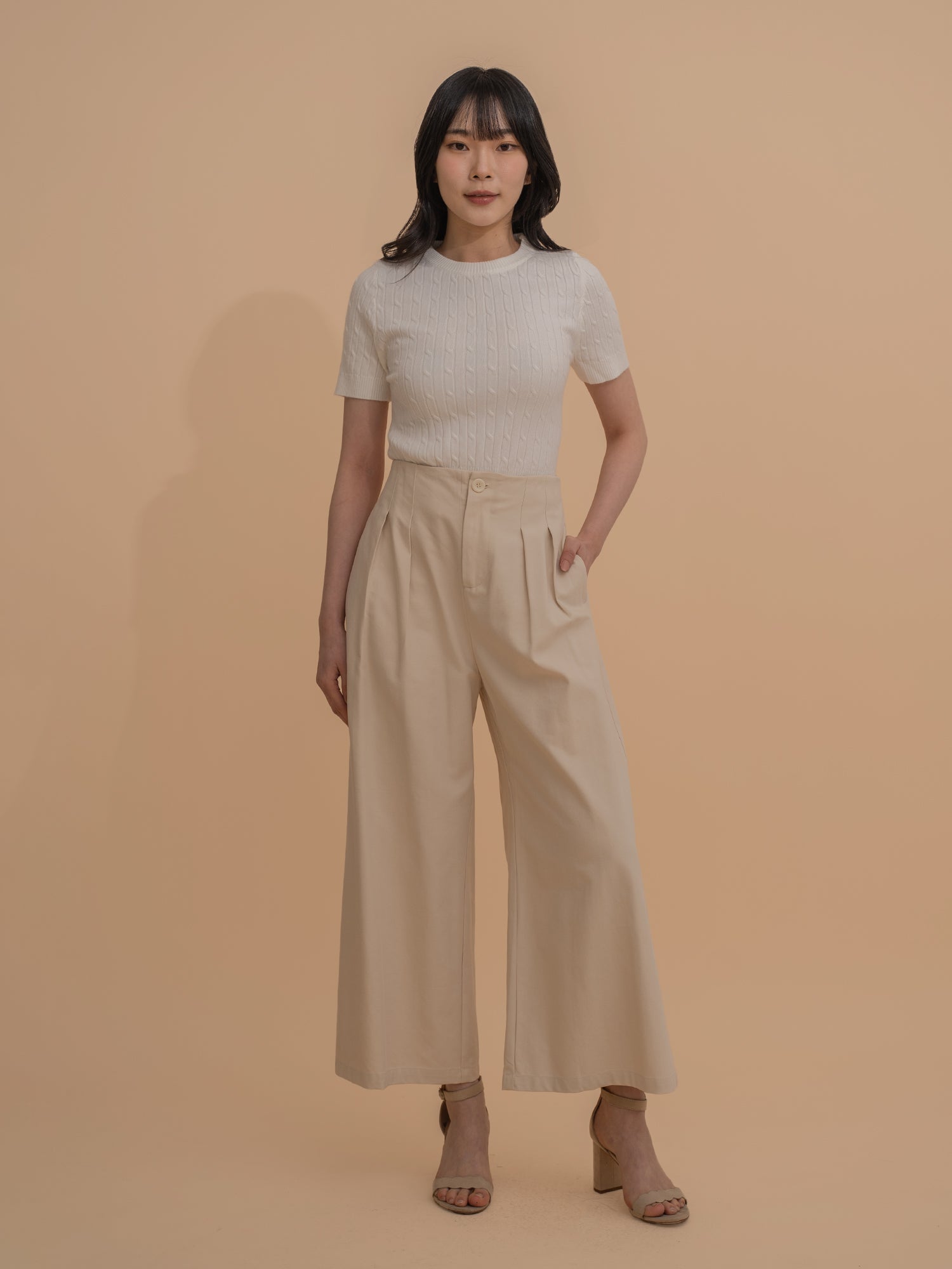 Wide-Leg Pleated Trousers