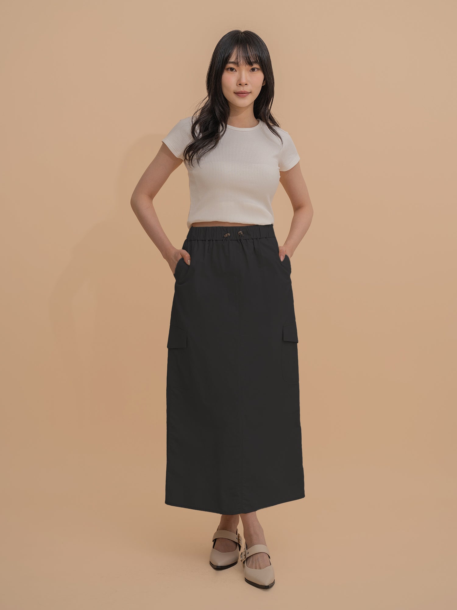 Casual Drawstring Long Skirt