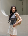 Ruched Sleeveless Mesh Top