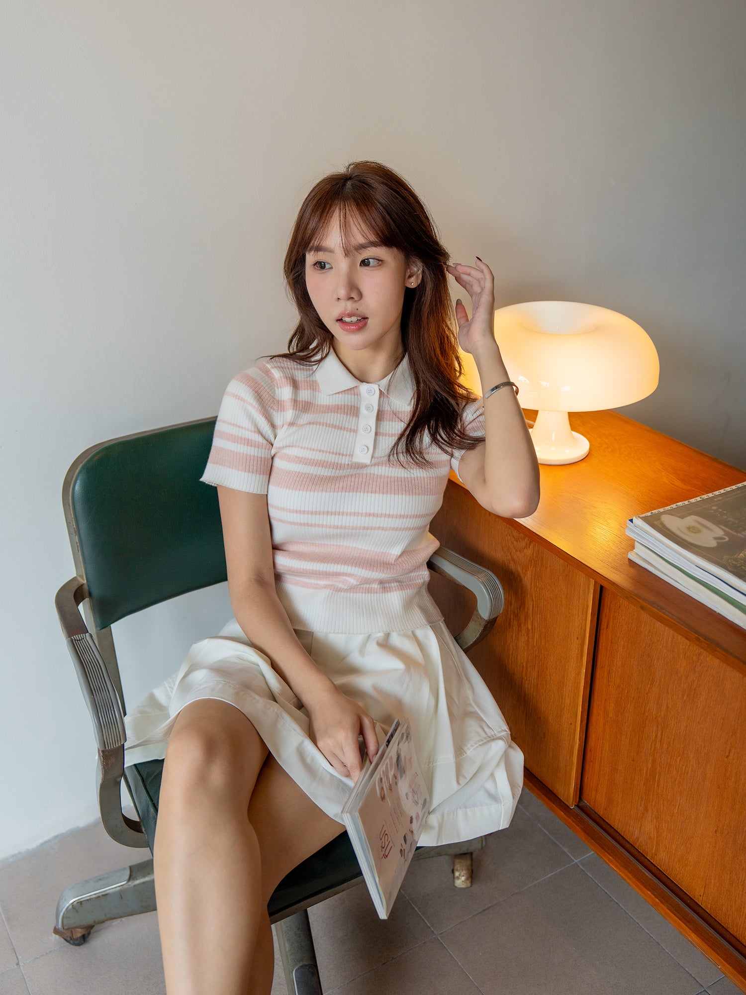 Striped Polo Knit Top