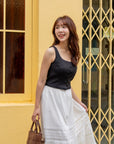 Button Front Lace Hem Top