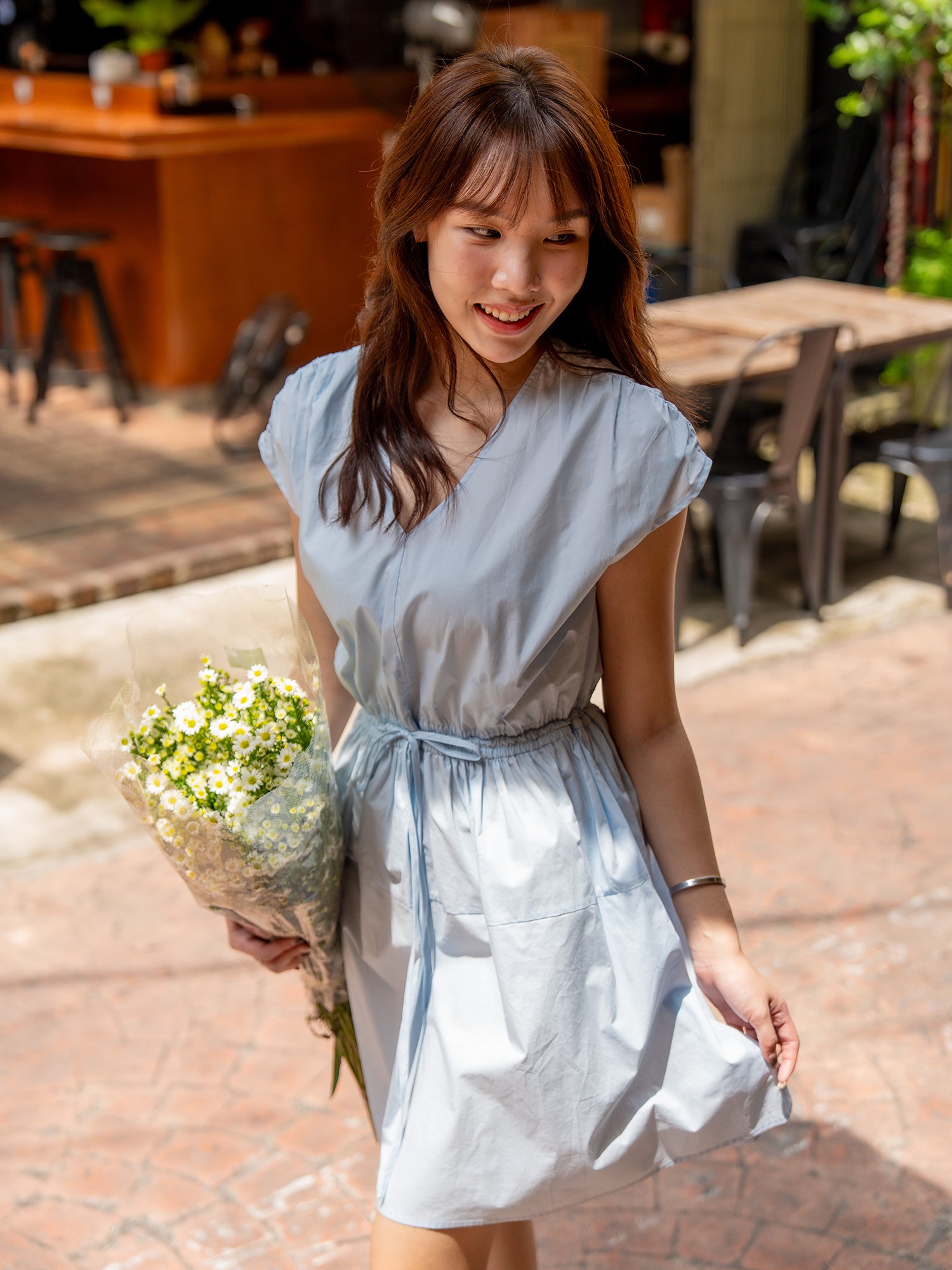 Tie Waist Cape Sleeve Dress