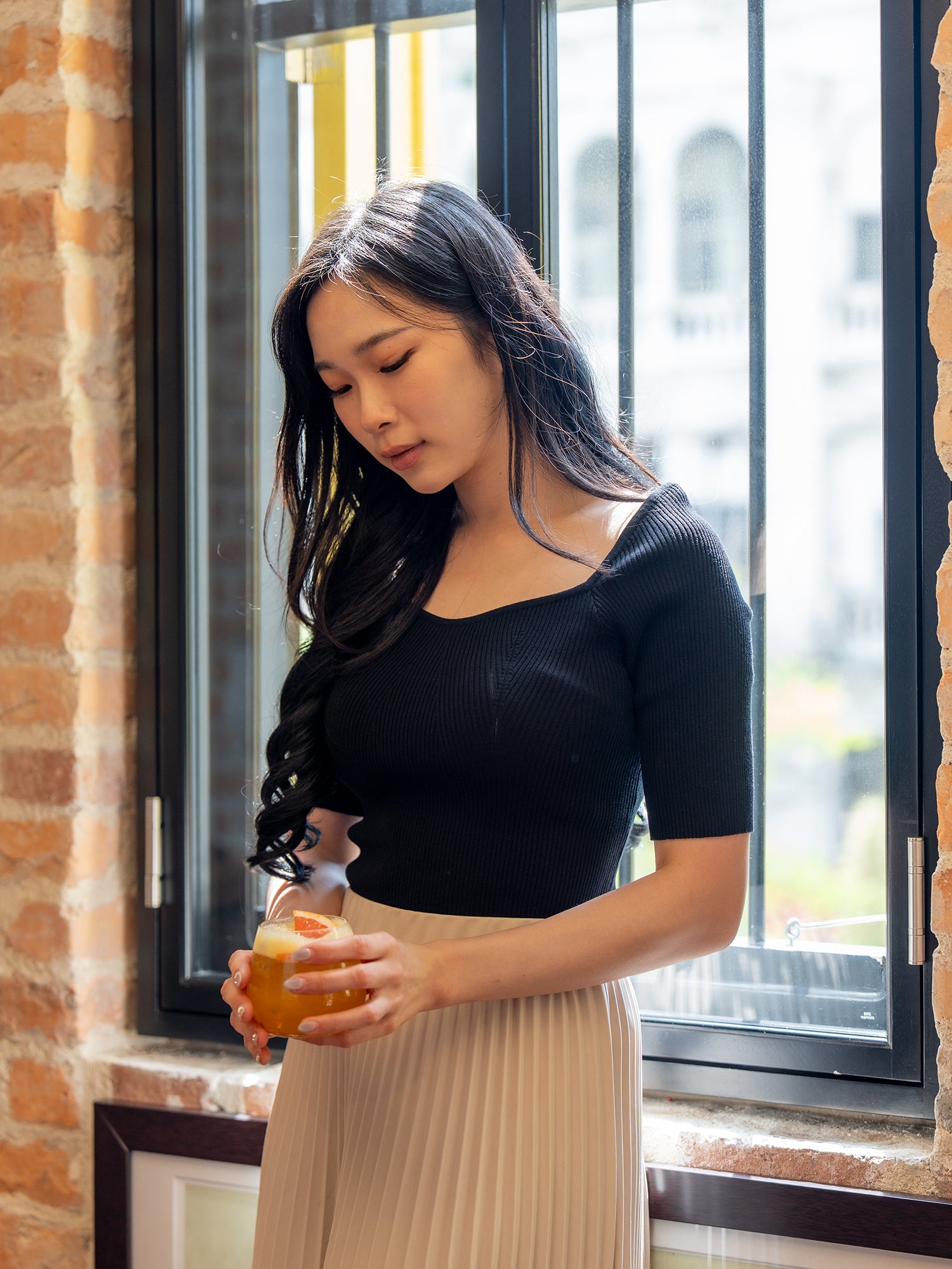 Soft Ribbed Square-Neck Knit Top