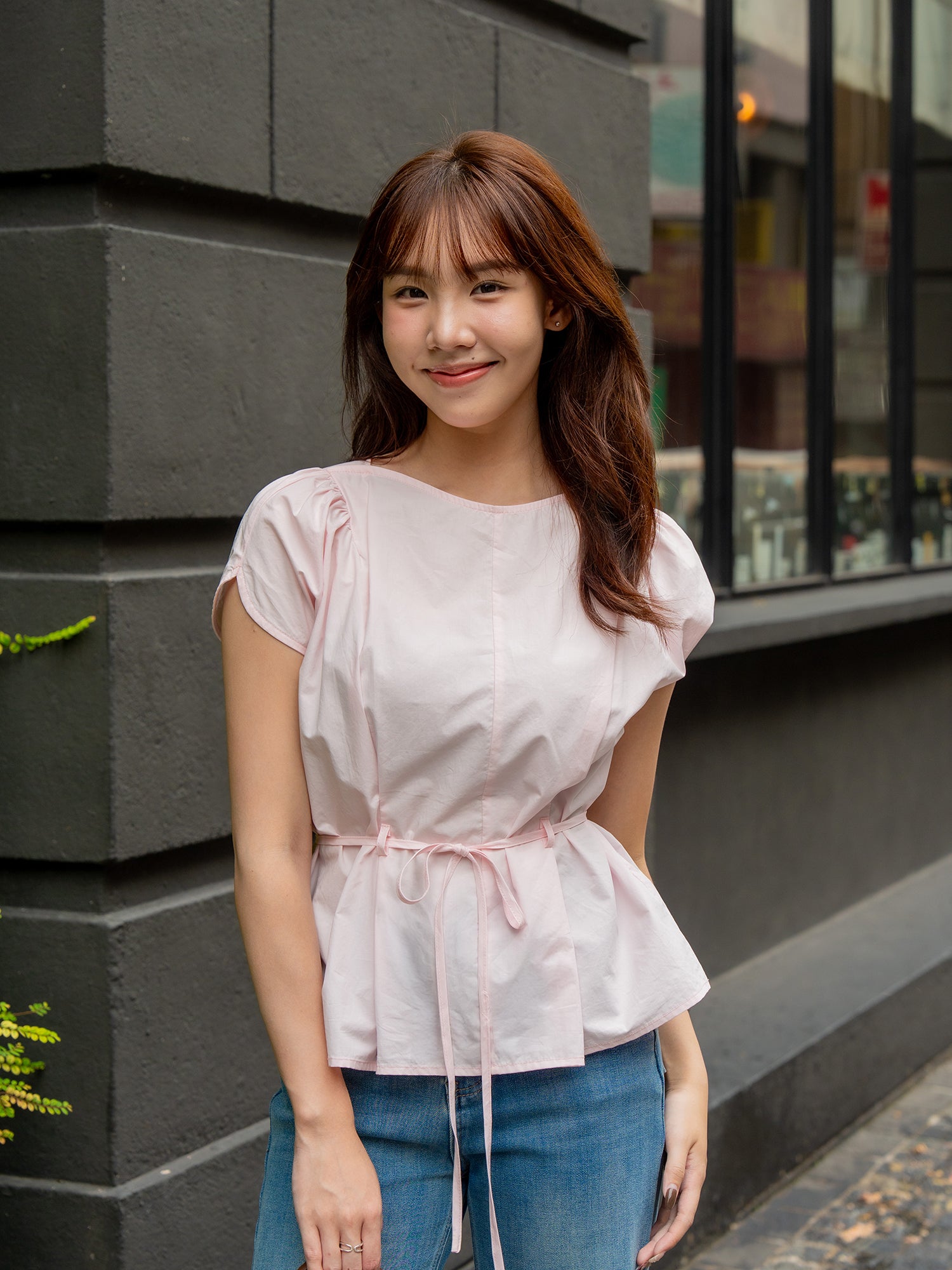 Gathered Cape Sleeve Blouse