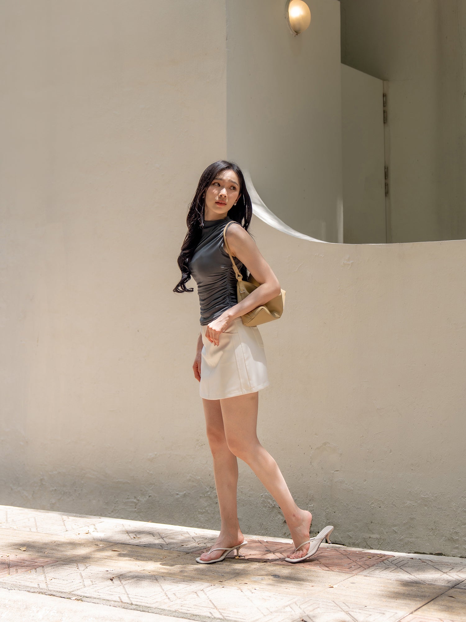 Ruched Sleeveless Mesh Top