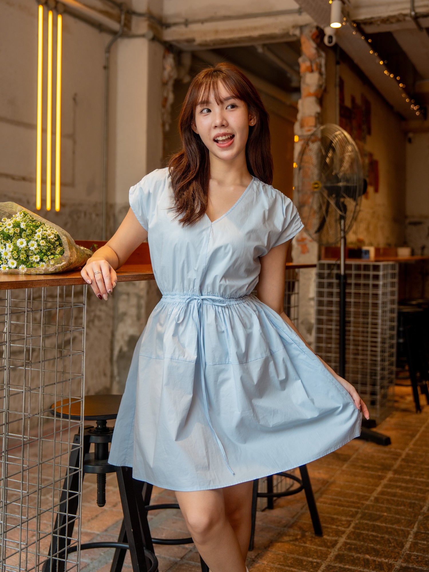 Tie Waist Cape Sleeve Dress