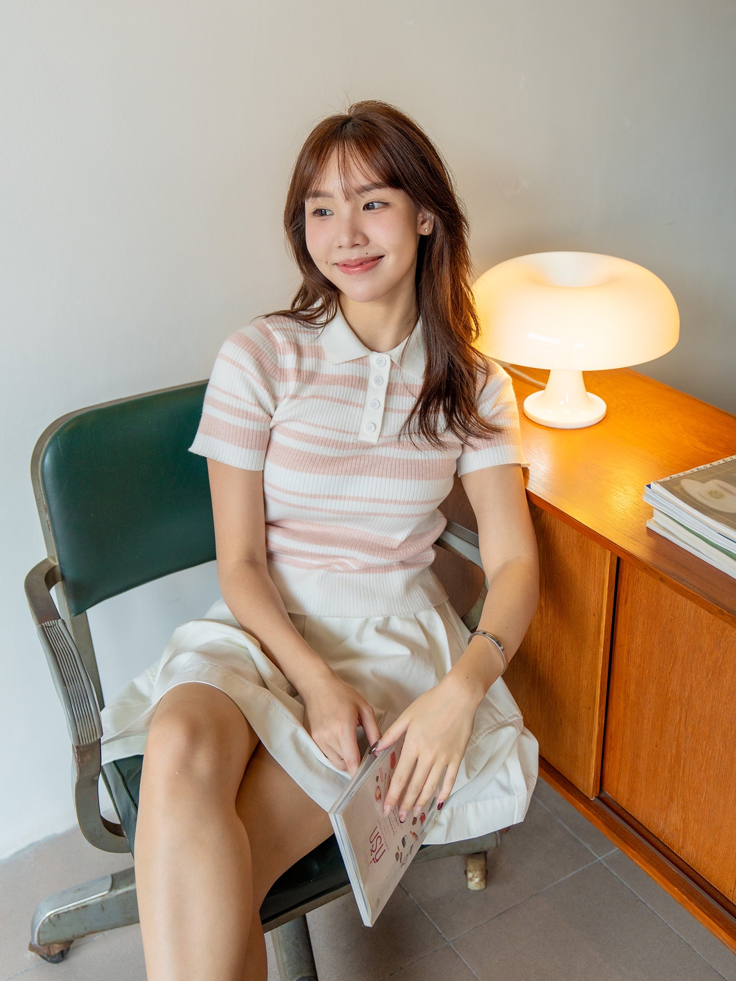 Striped Polo Knit Top