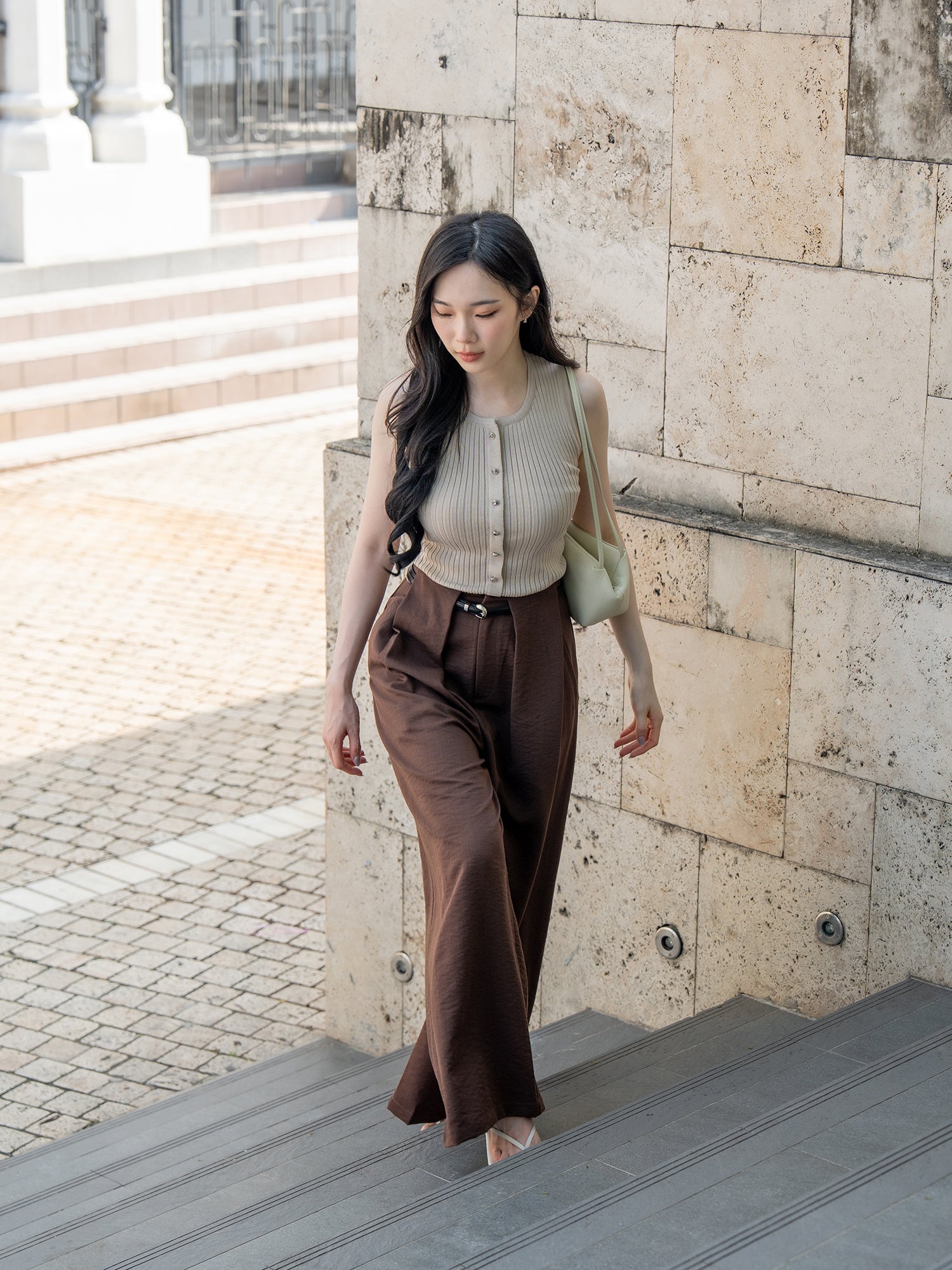 Button-Front Knit Vest Top