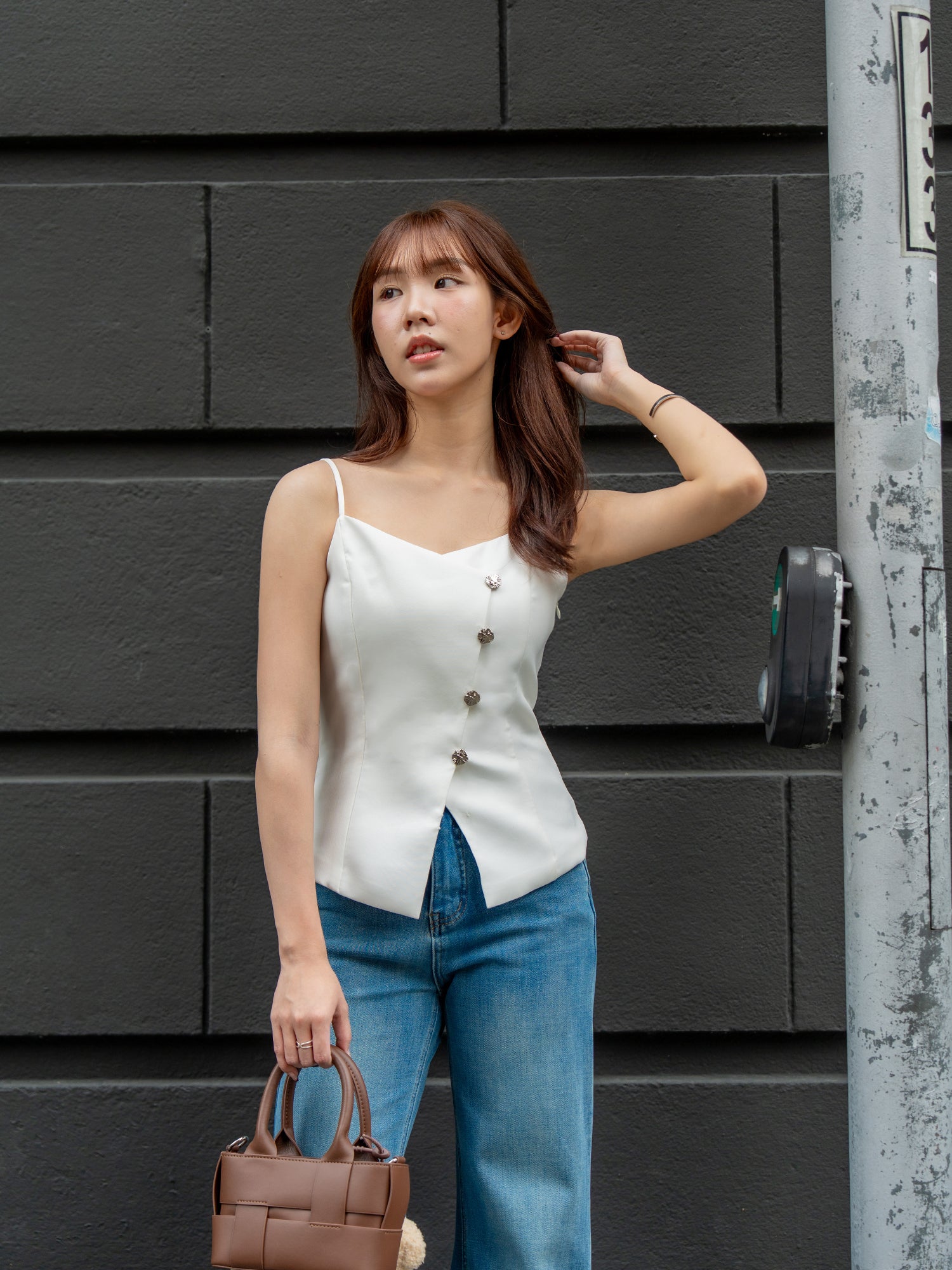 Sleeveless Button Front Top