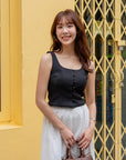Button Front Lace Hem Top