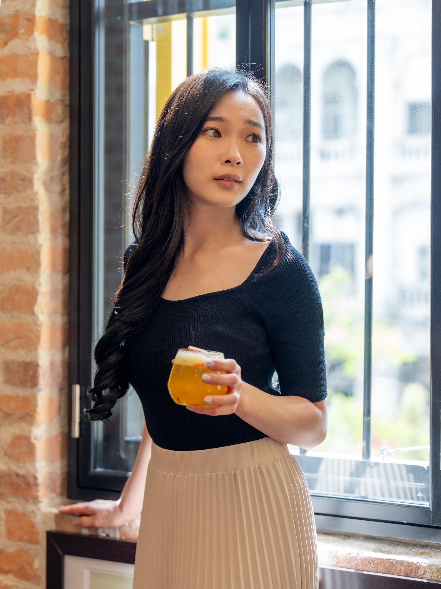Soft Ribbed Square-Neck Knit Top