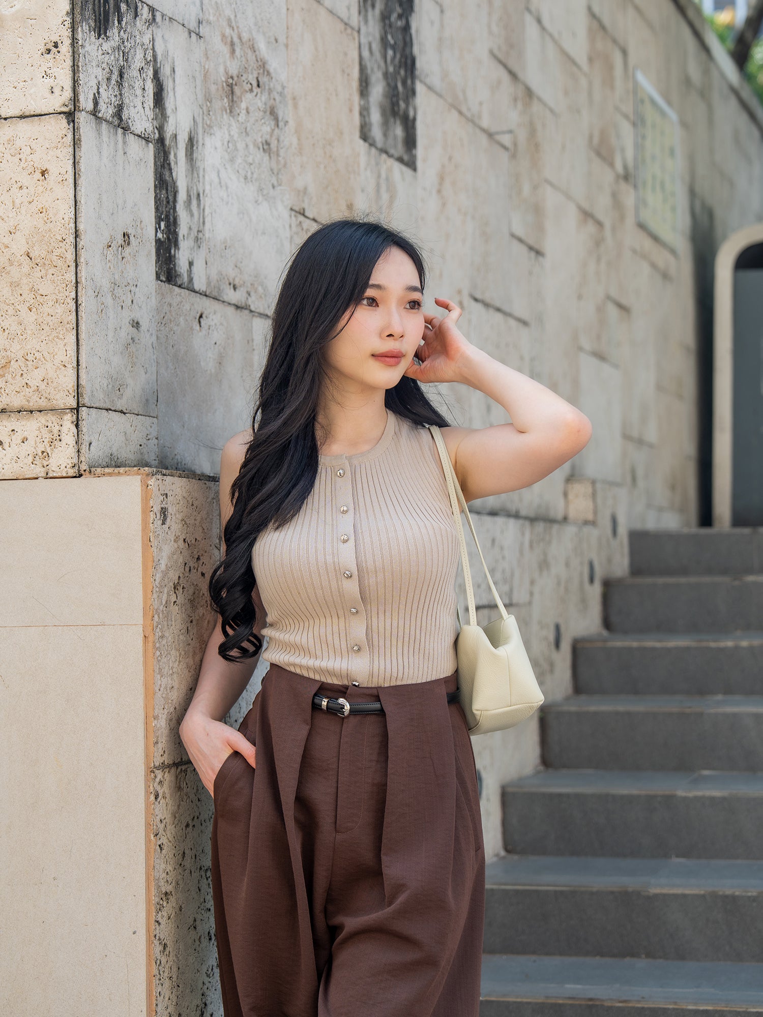 Button-Front Knit Vest Top