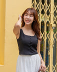 Button Front Lace Hem Top