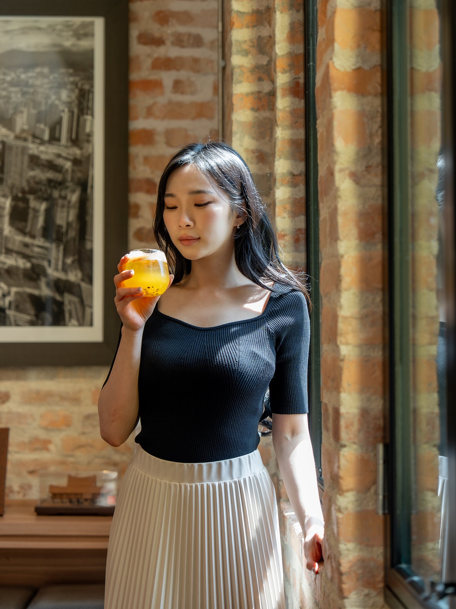 Soft Ribbed Square-Neck Knit Top