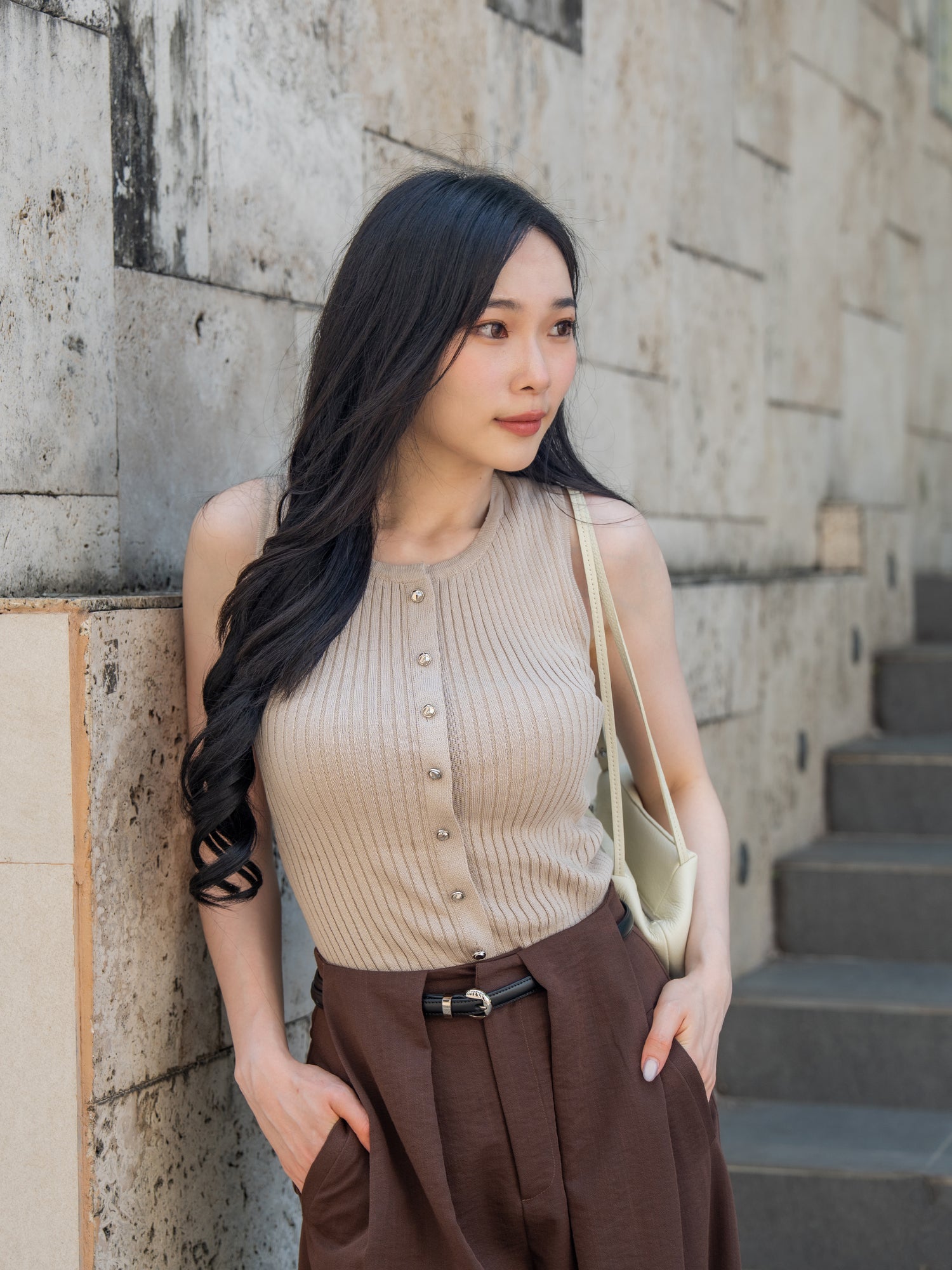 Button-Front Knit Vest Top