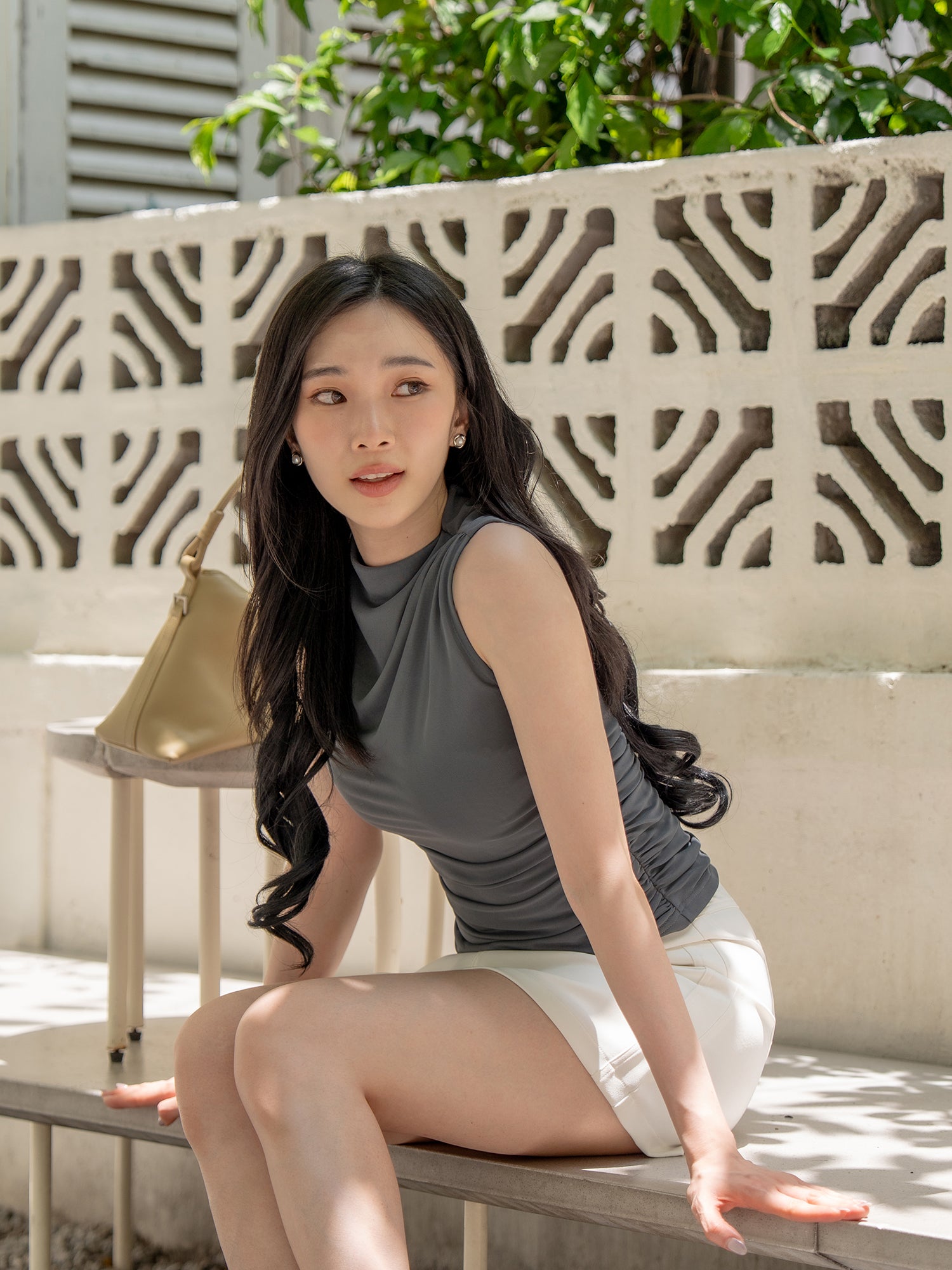 Ruched Sleeveless Mesh Top