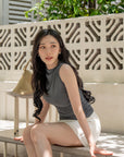 Ruched Sleeveless Mesh Top