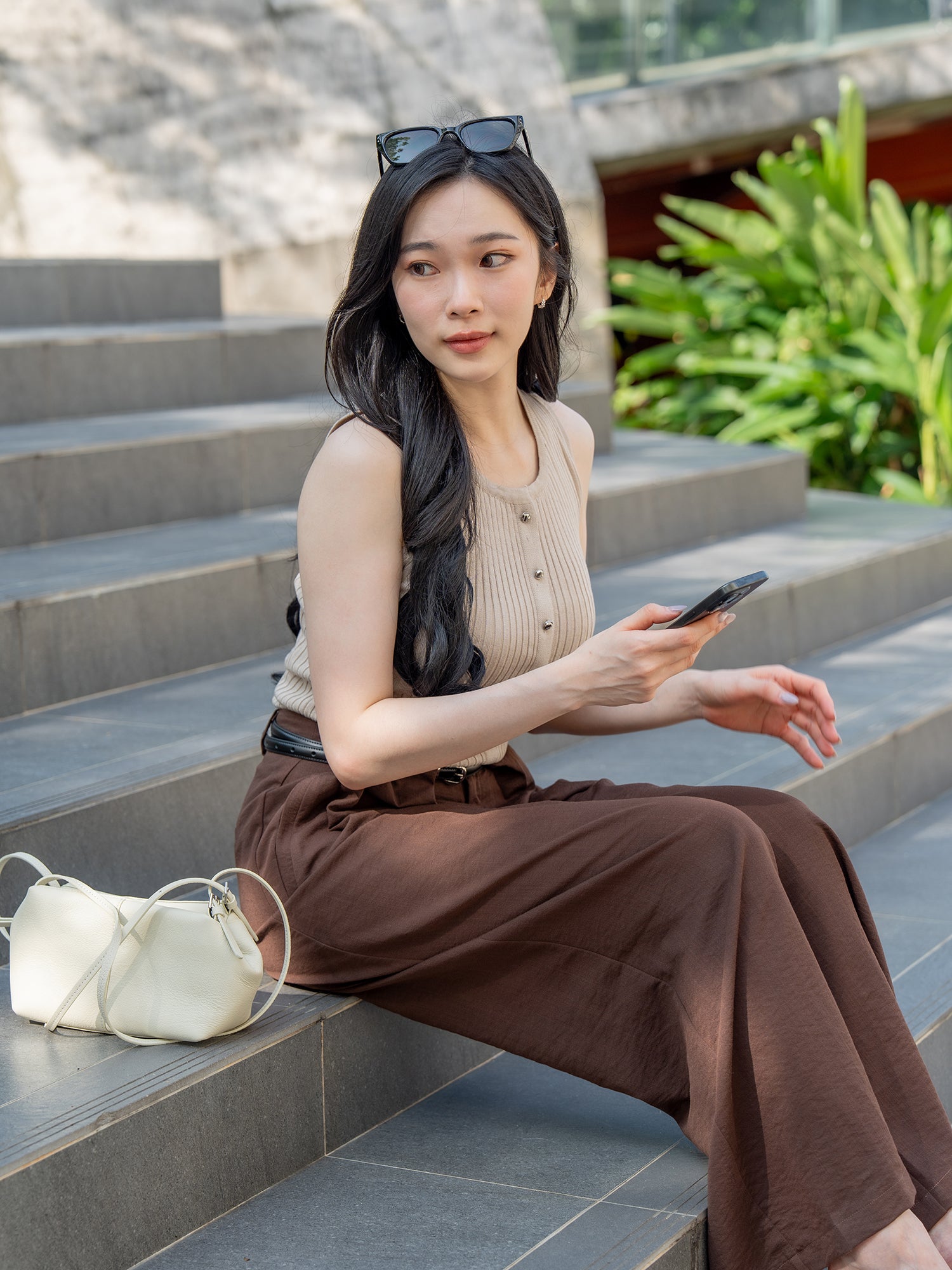 Button-Front Knit Vest Top