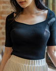 Soft Ribbed Square-Neck Knit Top