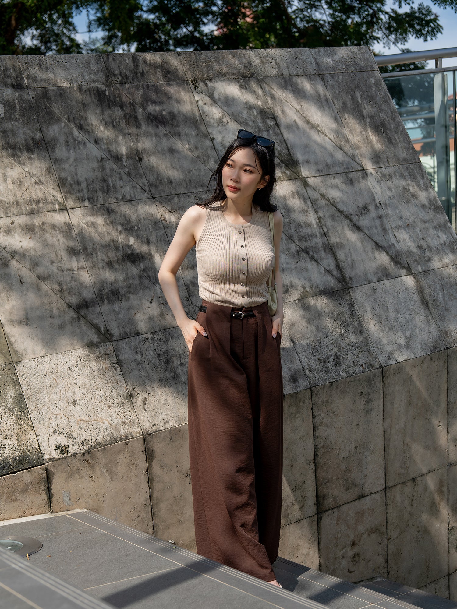 Button-Front Knit Vest Top