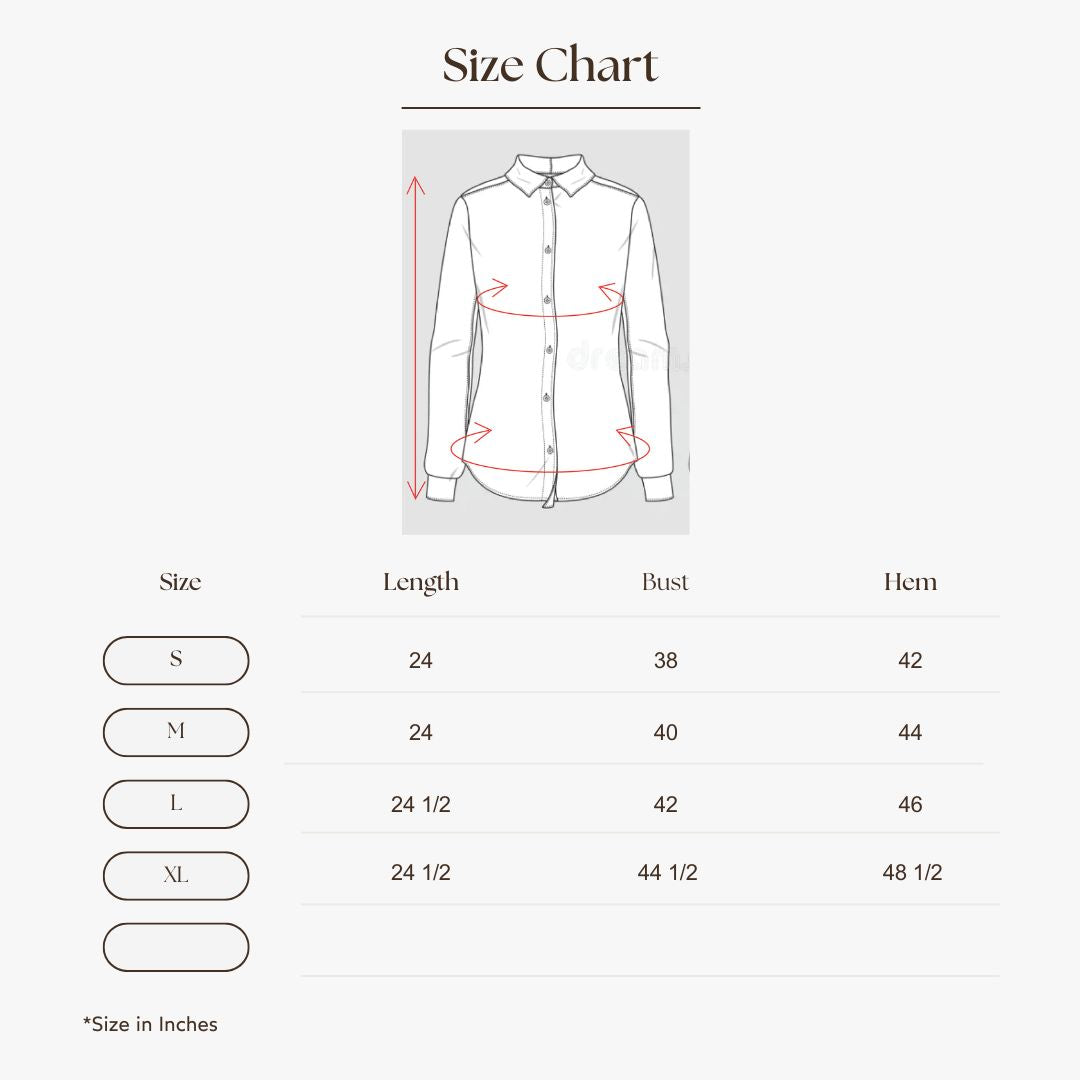 Botanical Print Mandarin Collar Blouse Size Guide