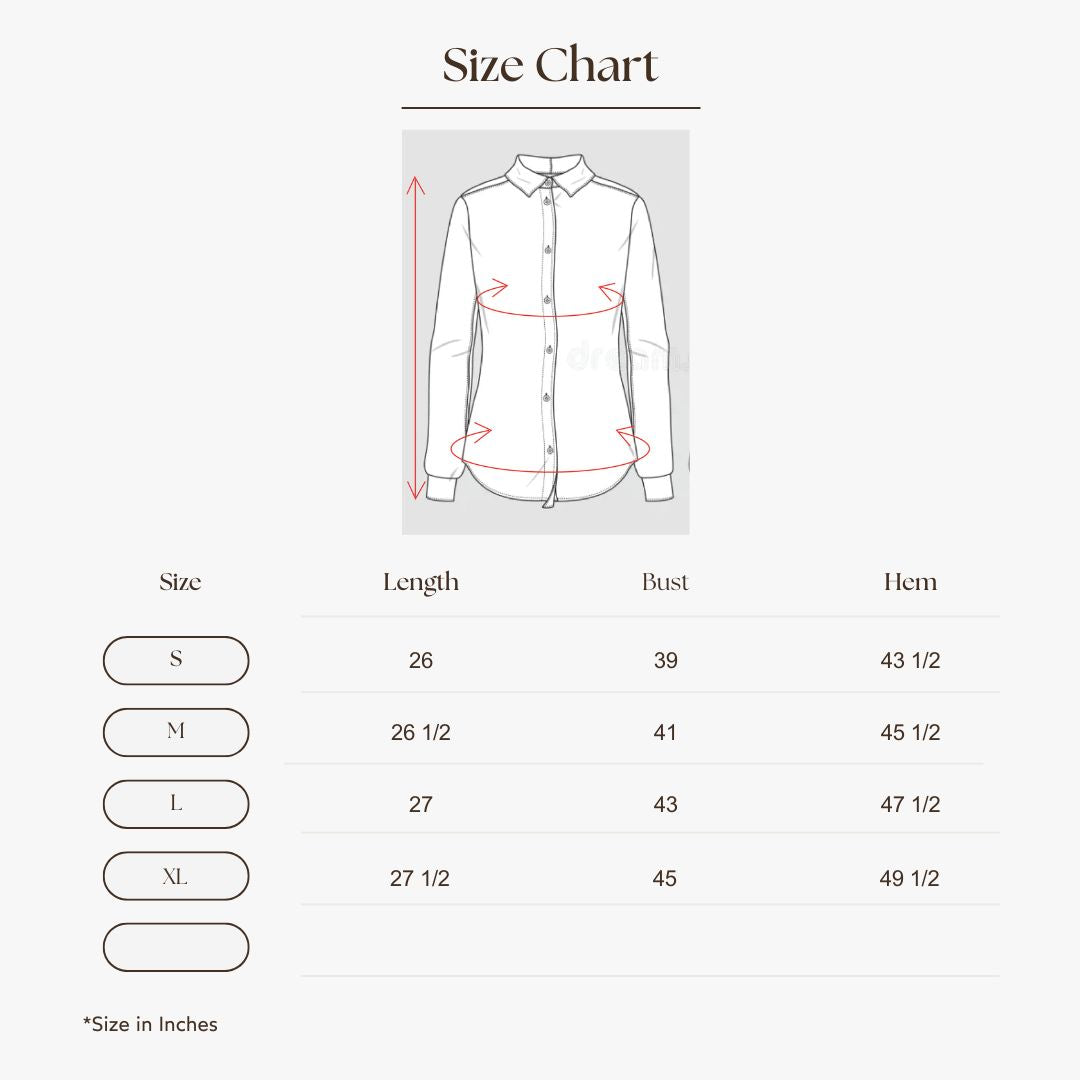 Piping Embroidery Collar Shirt Size Guide