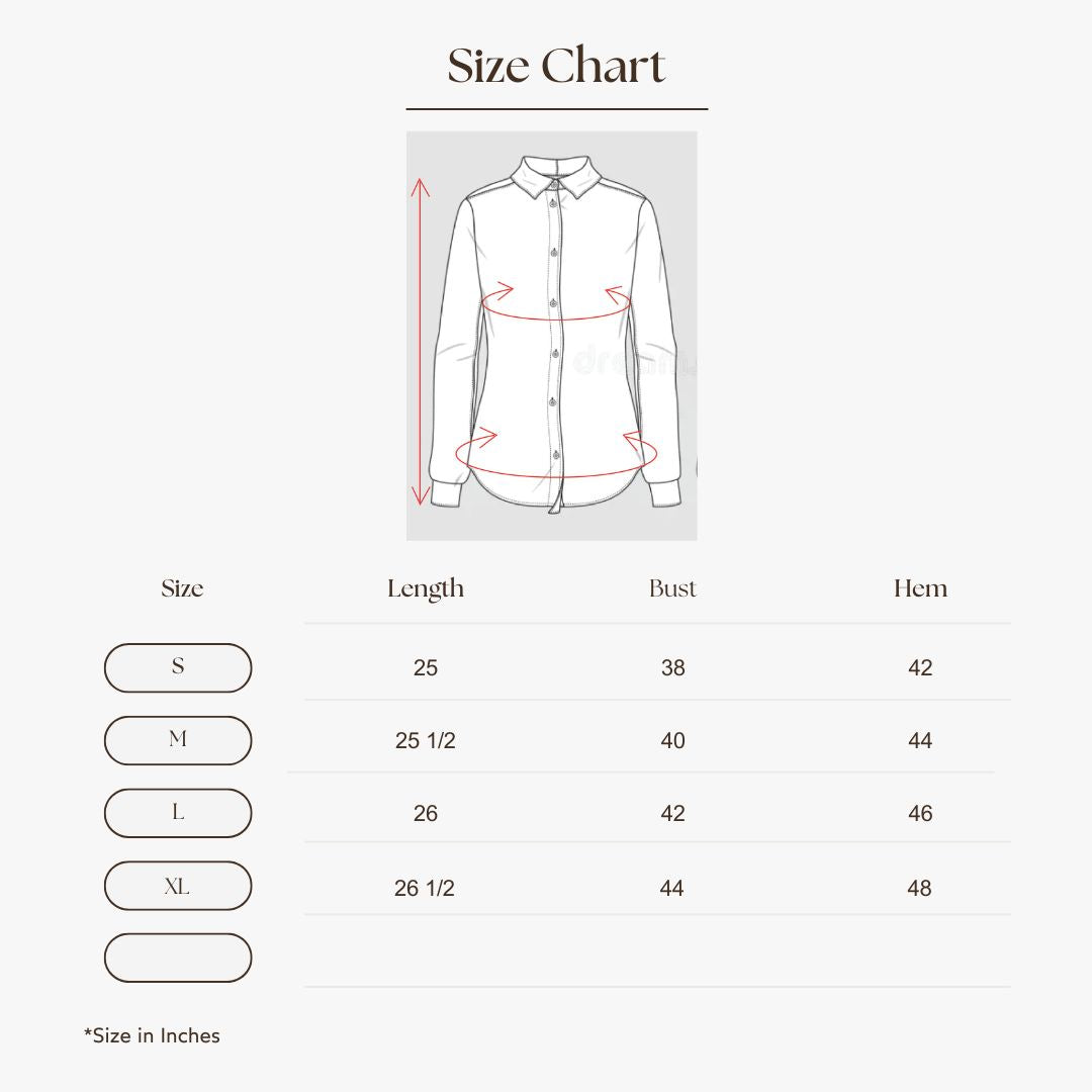 Embroidered Long Sleeve Shirt Size Guide