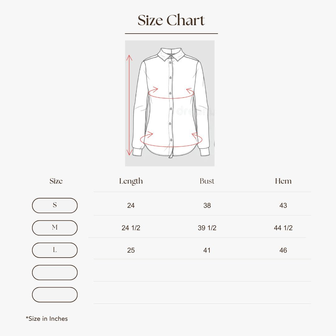 Printed Sheer Button Blouse Size Guide