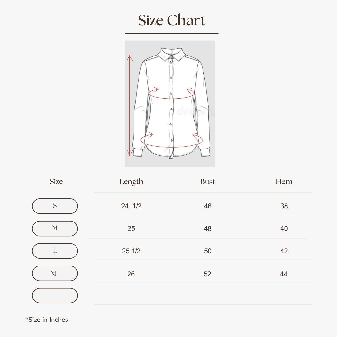 Printed Collar Wrap Shirt Size Guide