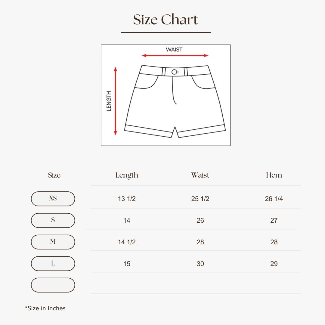 Utility Style Drawstring Shorts Size Guide