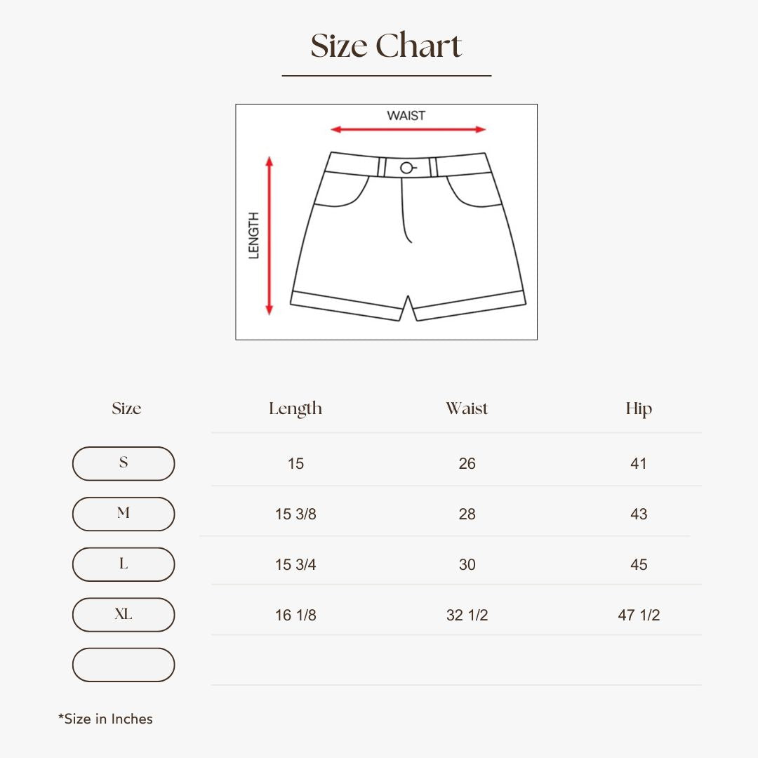 Printed Linen  Lounge Shorts Size Guide