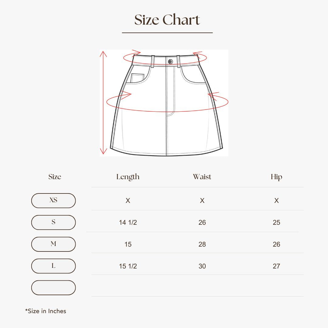 Utility Pocket Mini Skirt Size Guide