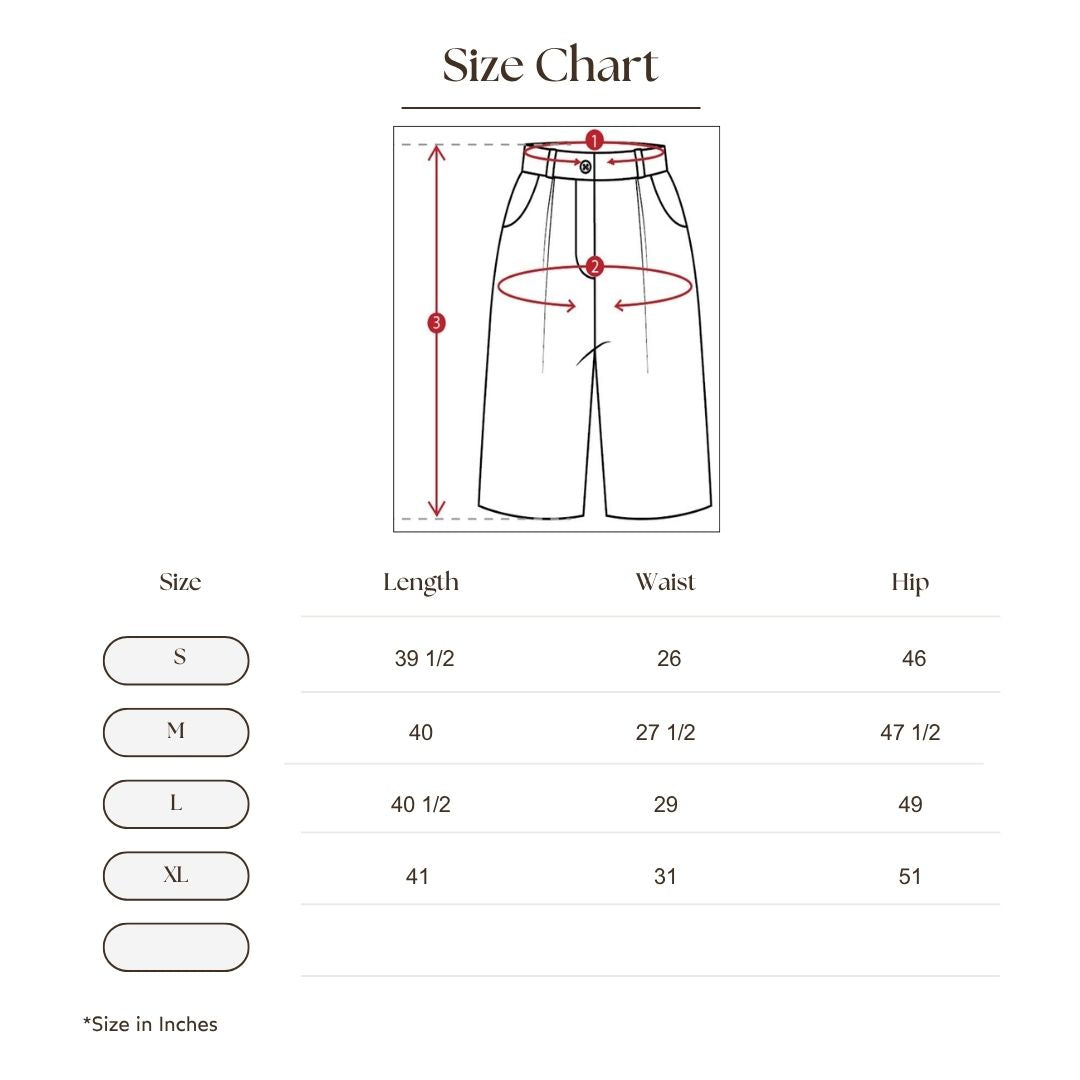 Pleated Wide-Leg Trousers Size Guide