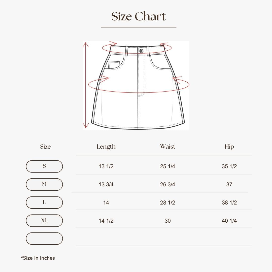 Pleated Denim Mini Skirt Size Guide