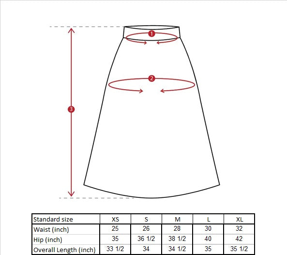 Jia Asymmetric Panel Midi Skirt Size Guide