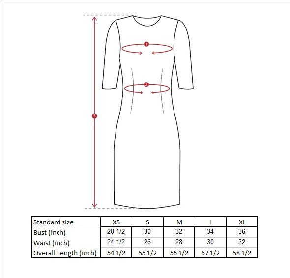 Venus Overlap Dress Size Guide