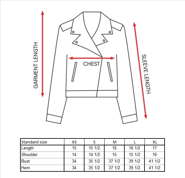 Krisette Box Cut Crop Jacket Size Guide