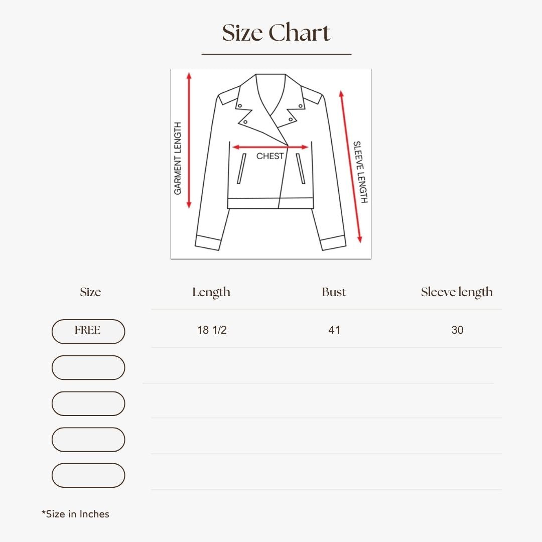 Classic Denim Jacket with Elastic Hem Size Guide