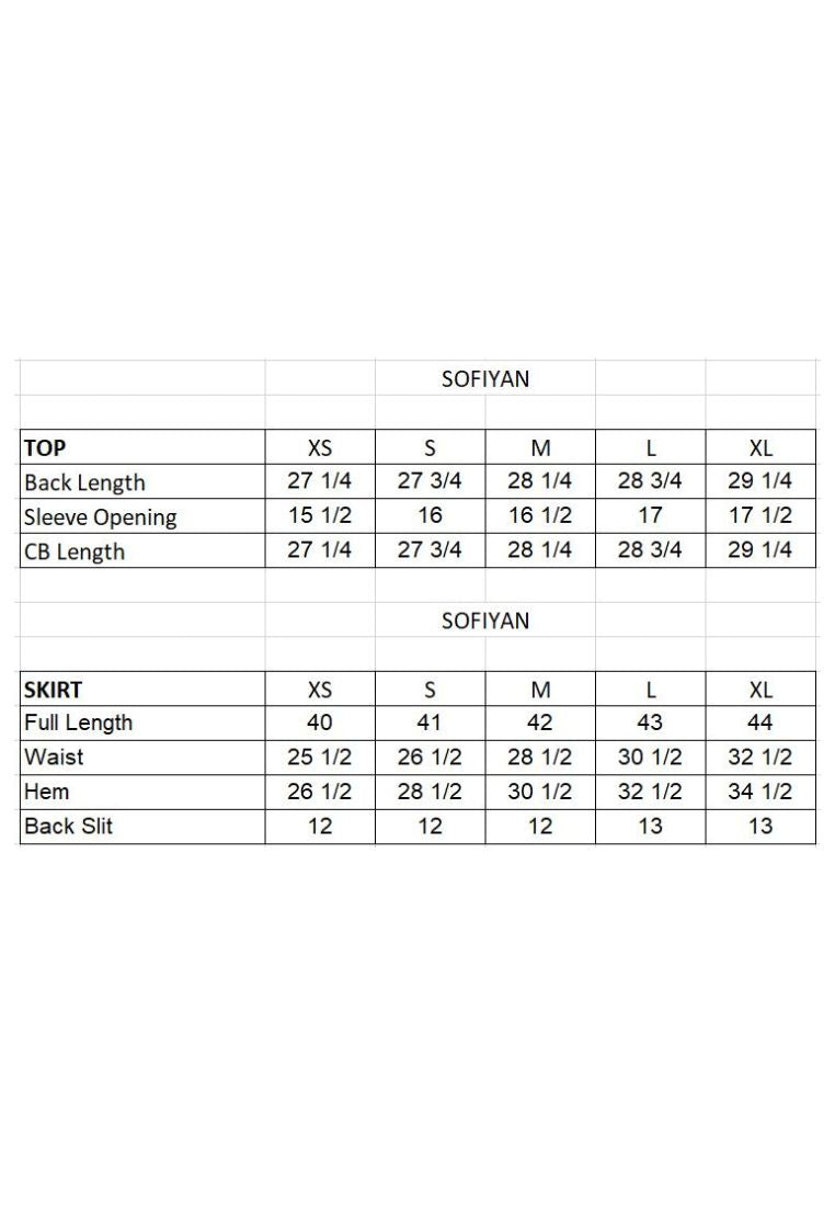 Sofiyan Modern Kurung Set Size Guide
