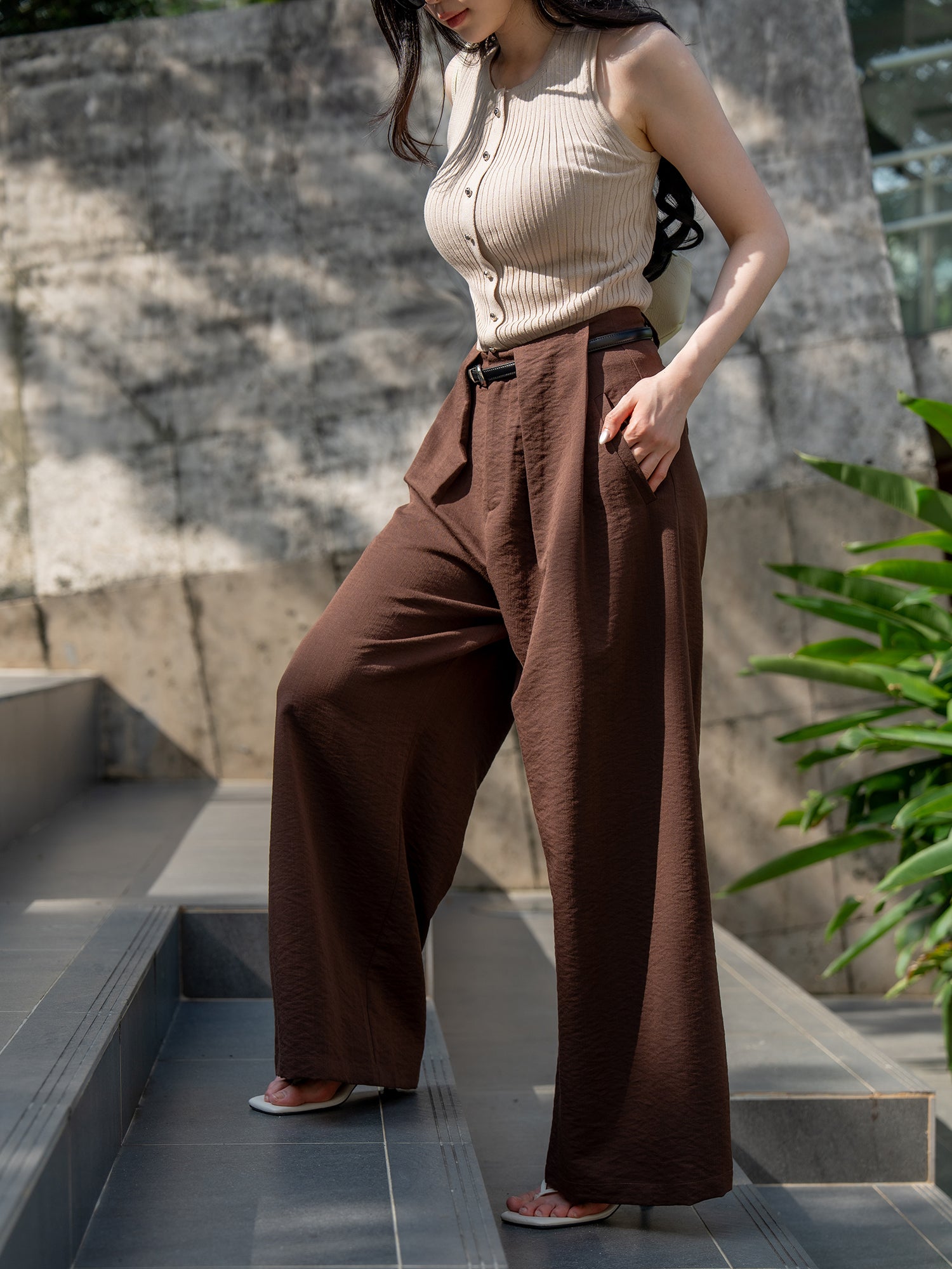 Pleated Wide-Leg Pants