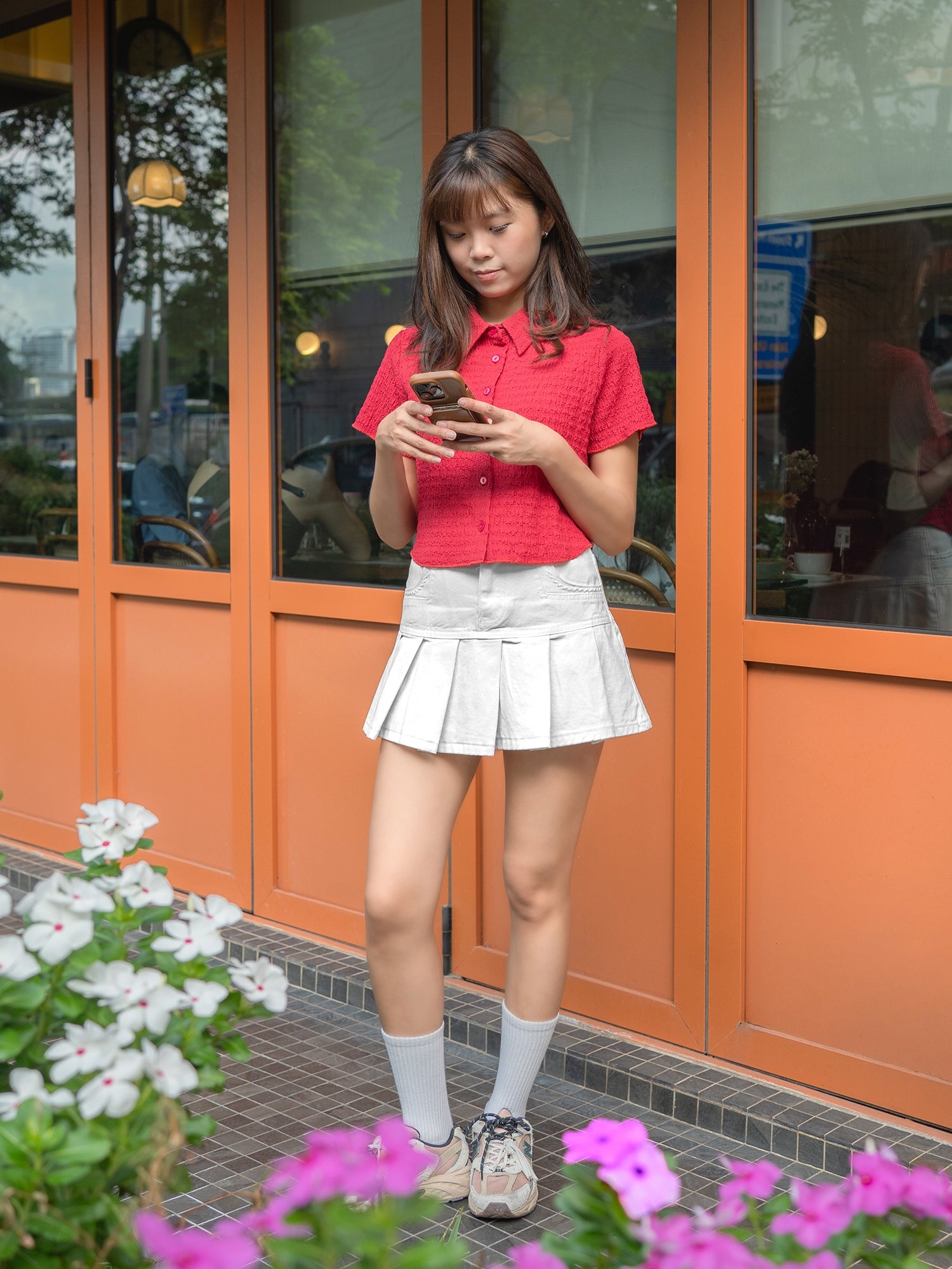 Textured Short-Sleeve Button-Up