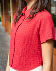 Textured Short-Sleeve Button-Up