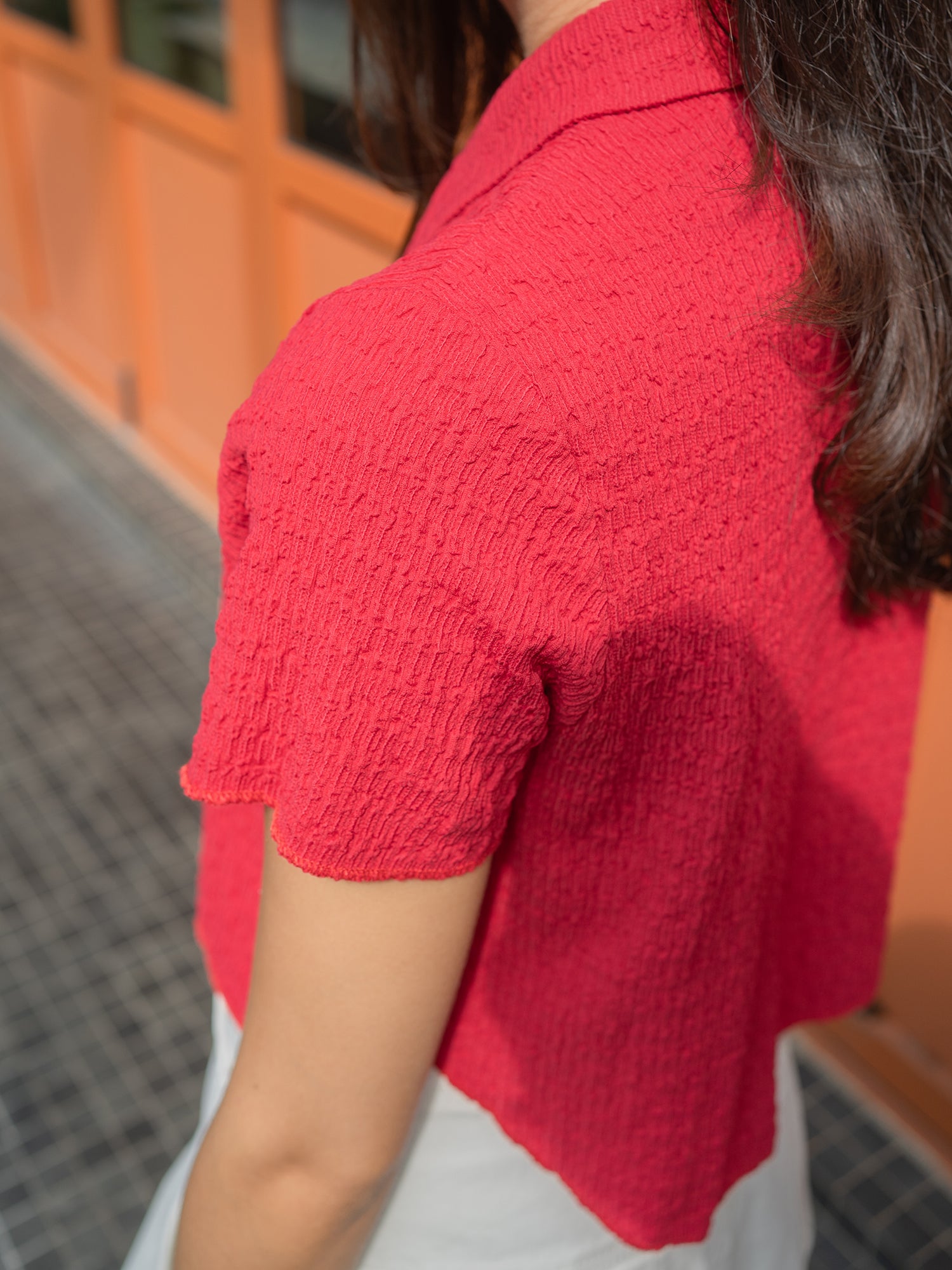 Textured Short-Sleeve Button-Up